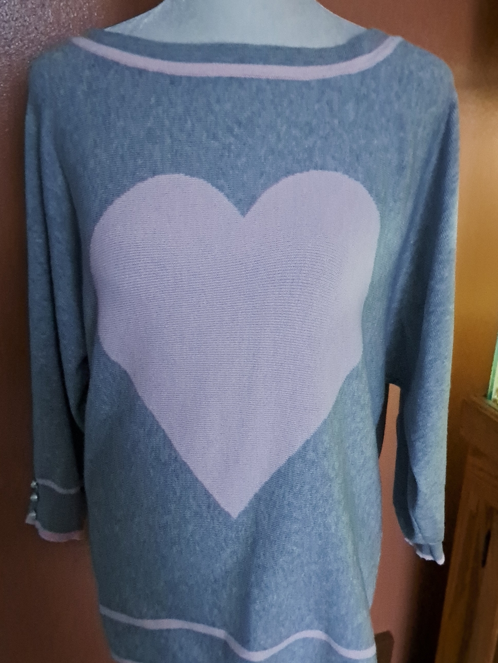 89th & Madison Light Blue Sweater with Pale Pink Heart
